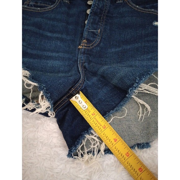 Old Navy Blue Denim Higher High Rise Sky-Hi A-line  Button Fly Shorts size 8 - Picture 4 of 9